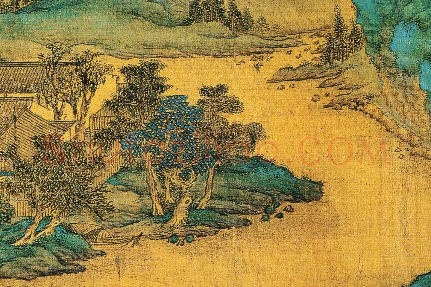 仇英青绿山水画《辋川十景图》局部 (3)