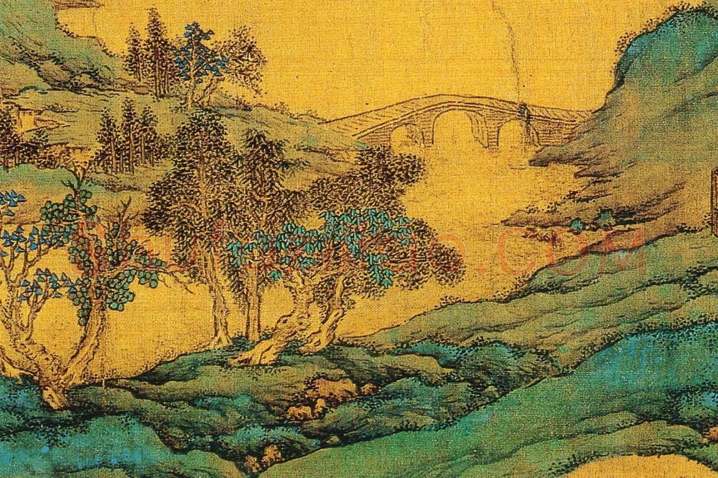 仇英青绿山水画《辋川十景图》局部 (4)