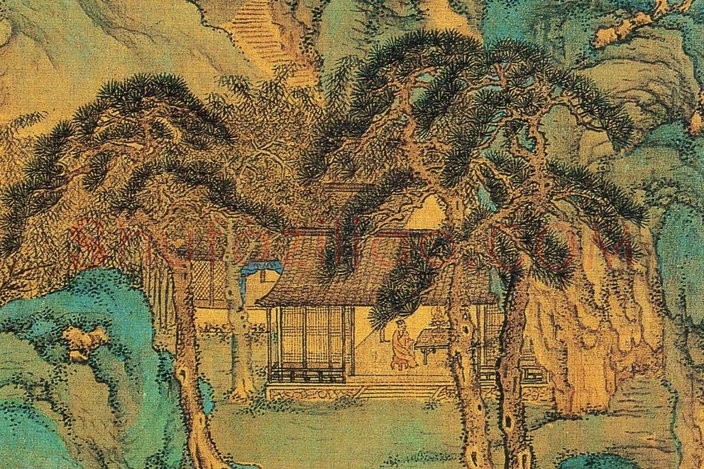 仇英青绿山水画《辋川十景图》局部 (7)