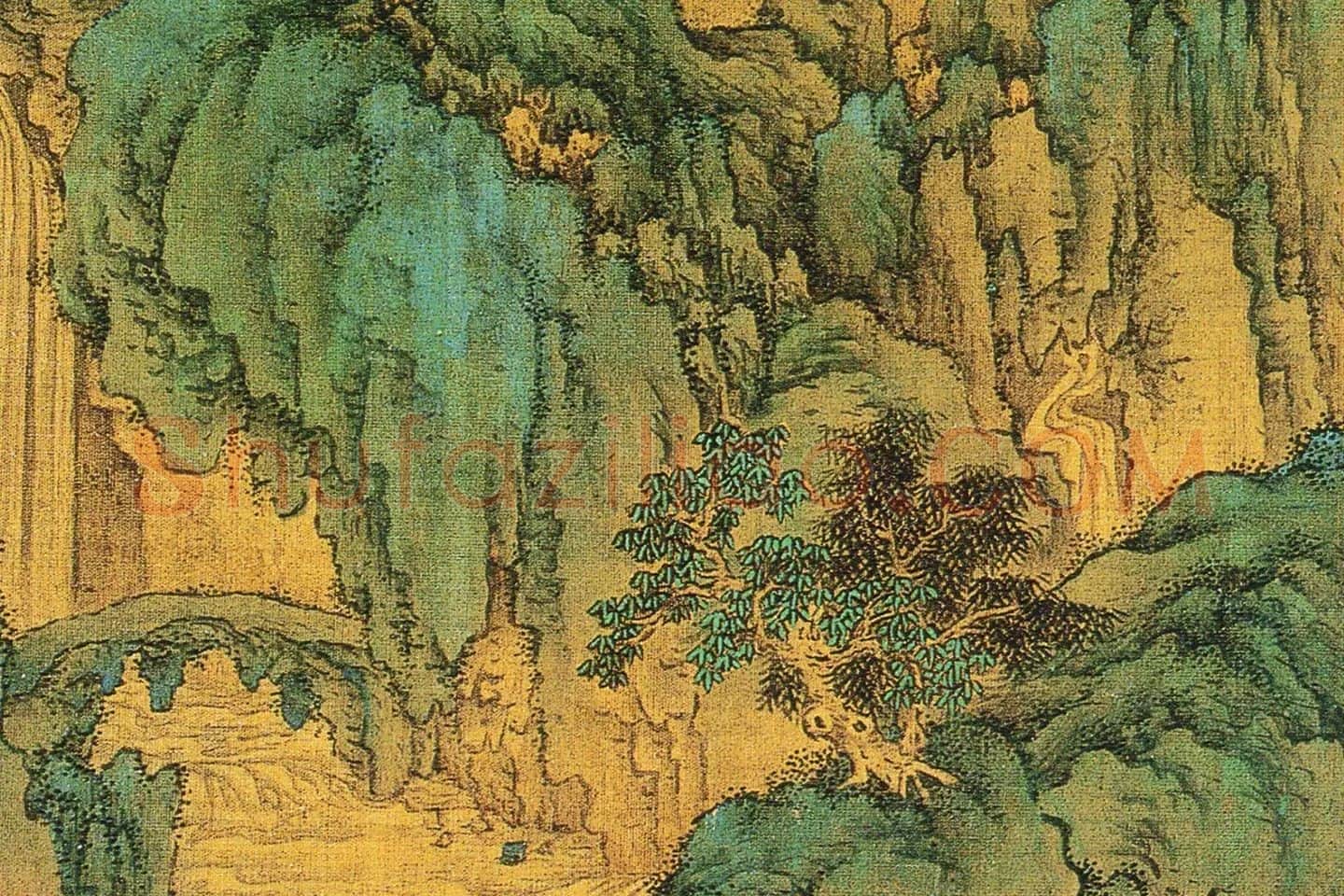 仇英青绿山水画《辋川十景图》局部 (8)