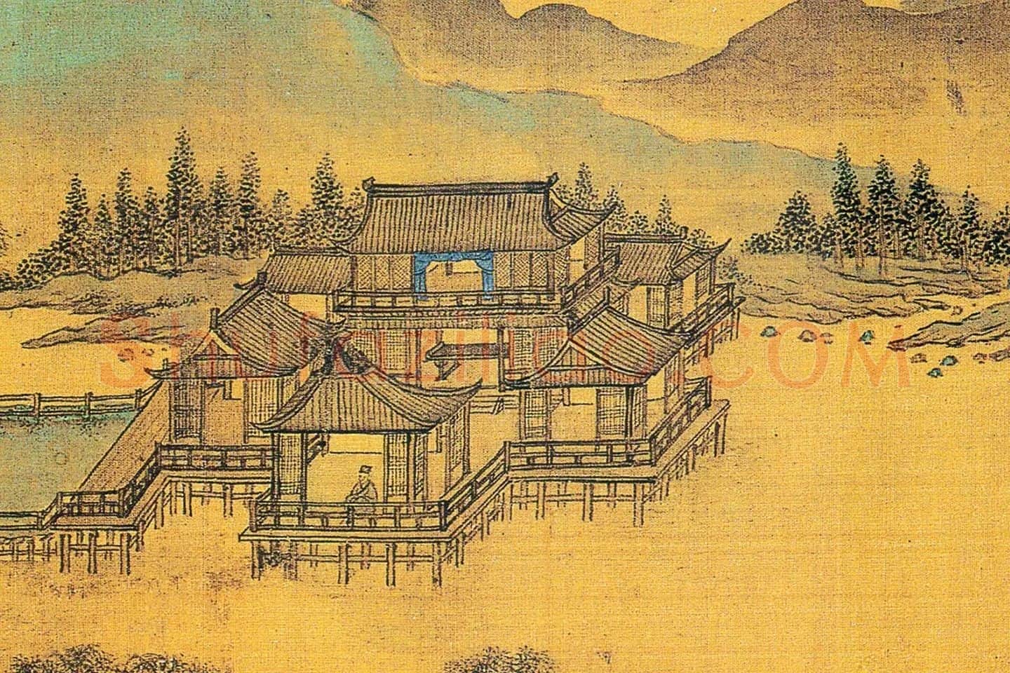 仇英青绿山水画《辋川十景图》局部 (9)