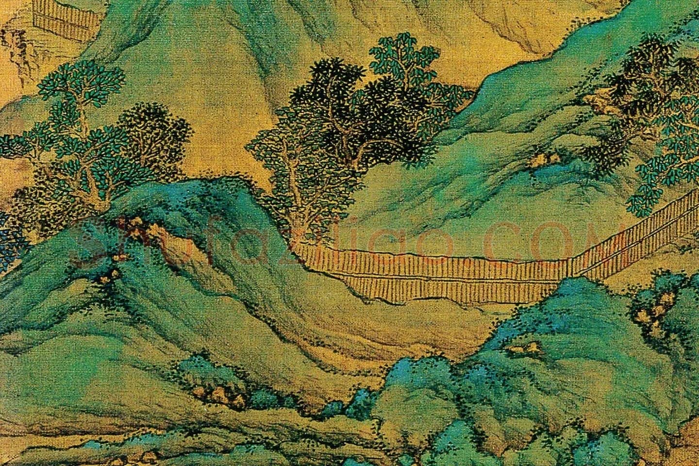 仇英青绿山水画《辋川十景图》局部 (10)