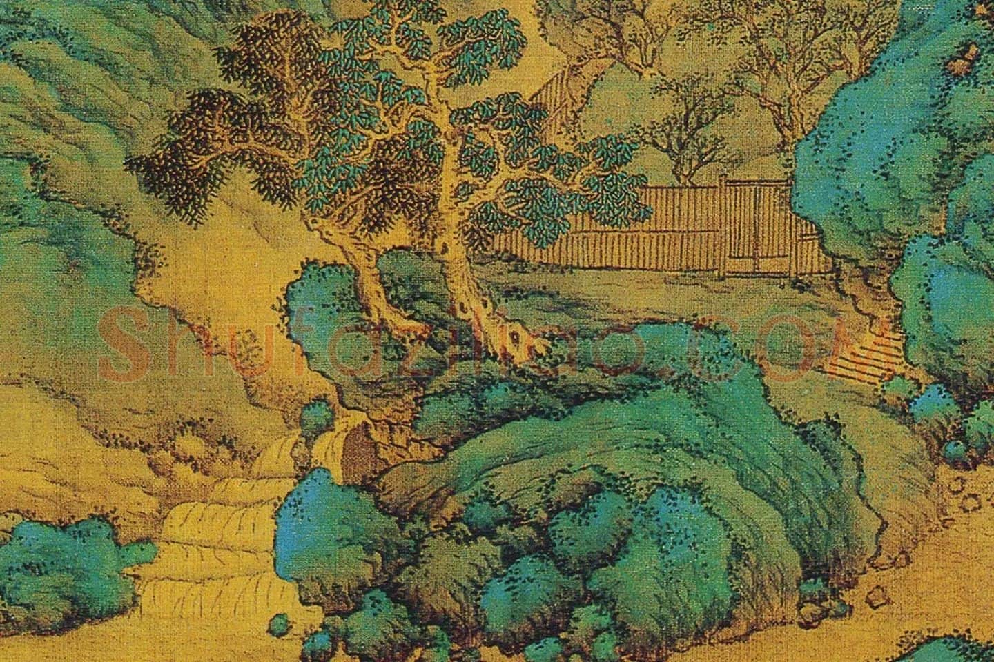 仇英青绿山水画《辋川十景图》局部 (12)