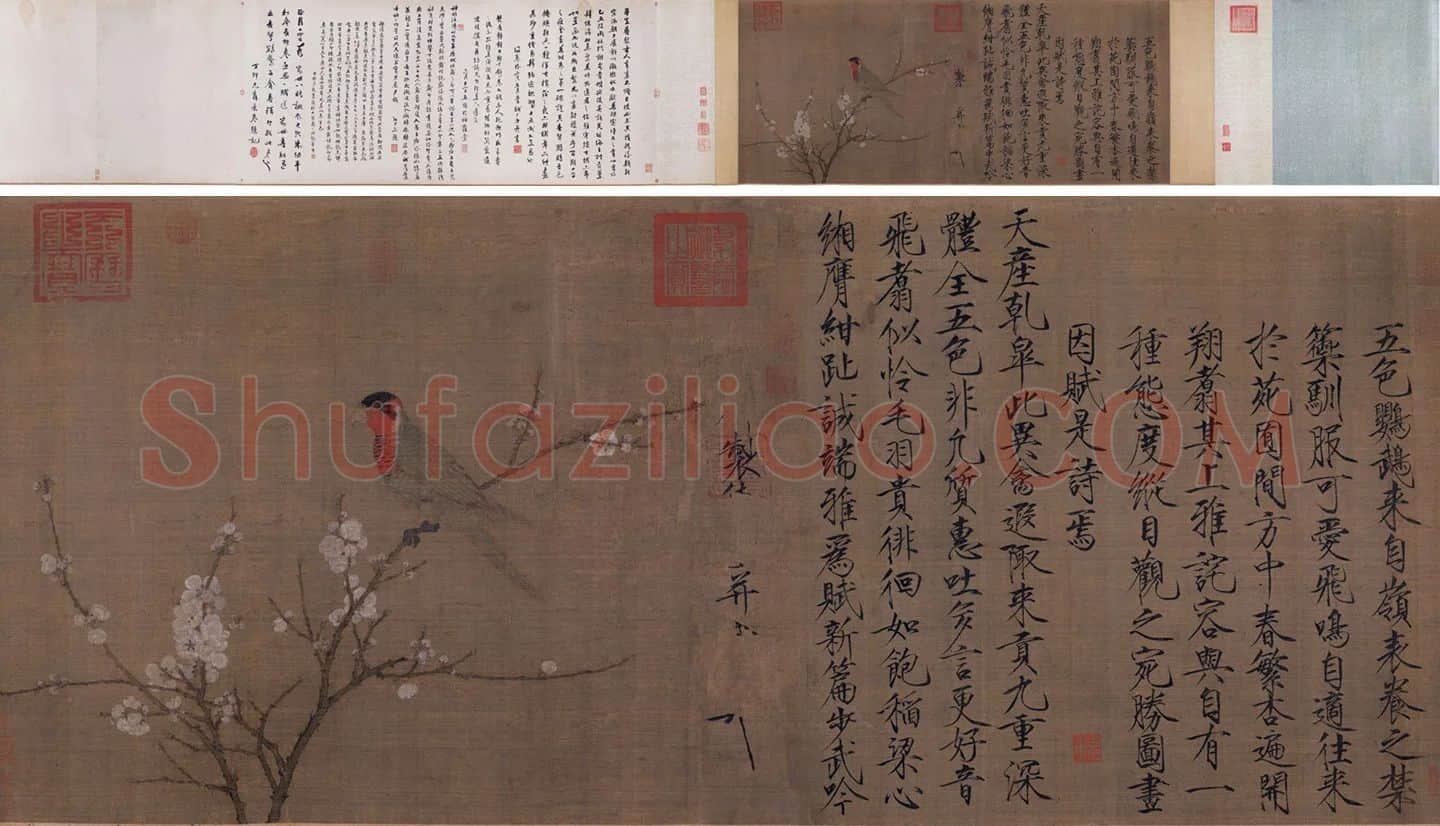 宋徽宗《五色鹦鹉图》又名《杏花鹦鹉图》全卷