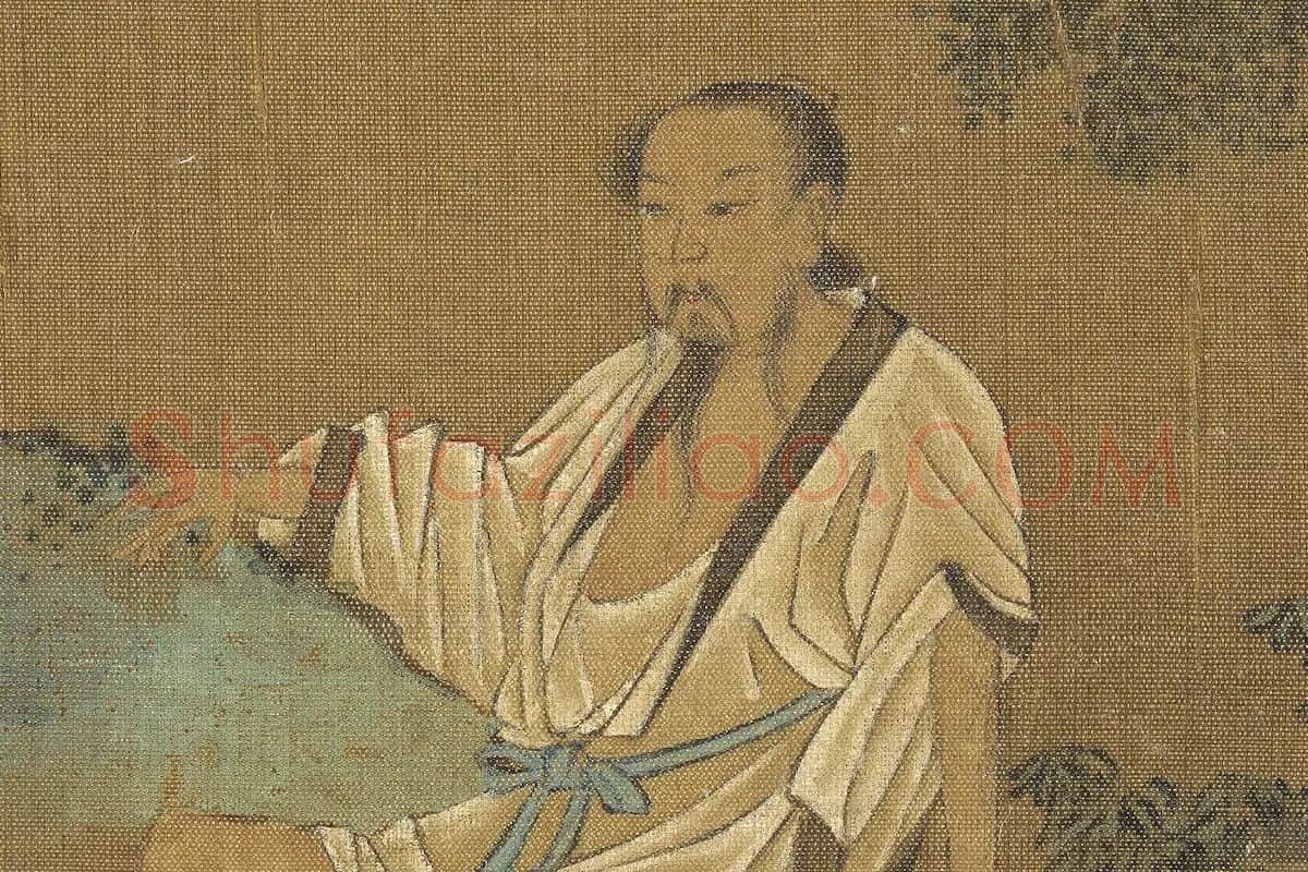 夏圭山水人物《秋林高士图》高清局部 (1)