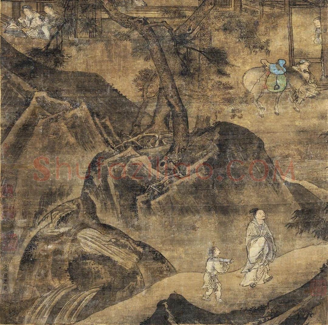 夏圭(款)山水人物画《山居图》轴_03