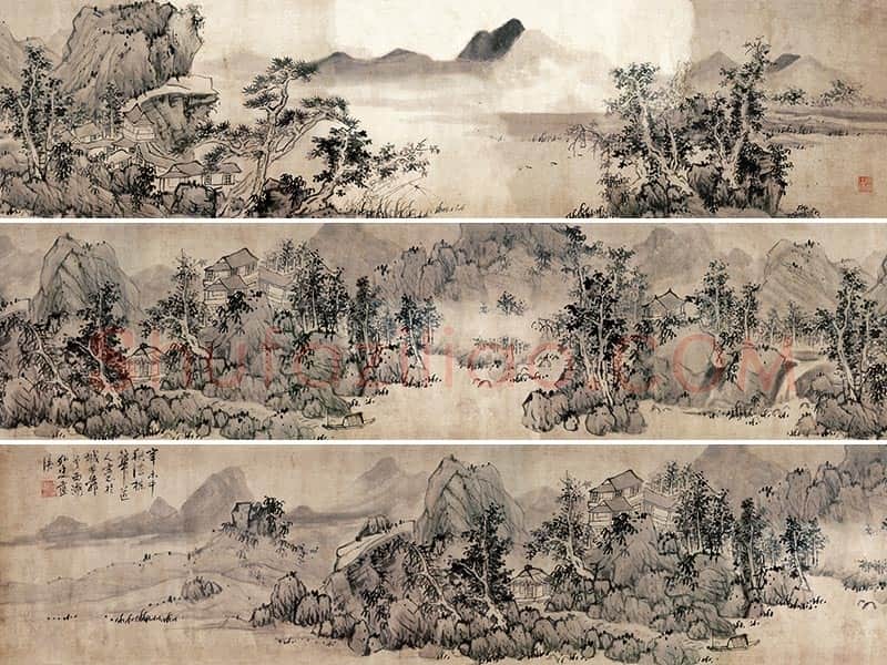 蓝瑛水墨山水画《秋山幽居图》卷