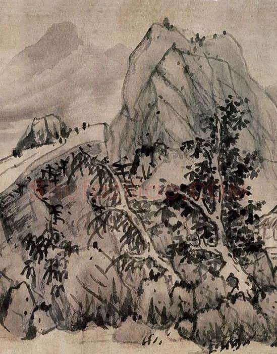 蓝瑛水墨山水画《秋山幽居图》_03