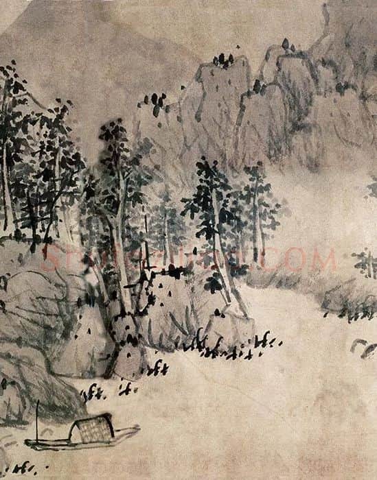 蓝瑛水墨山水画《秋山幽居图》_05