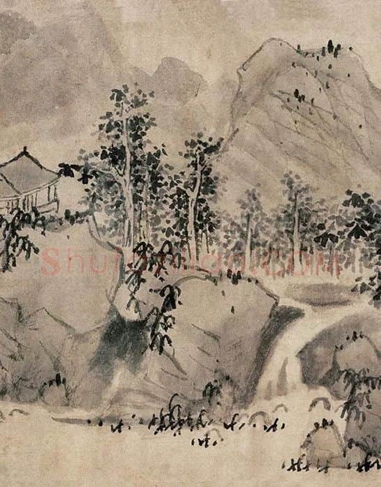 蓝瑛水墨山水画《秋山幽居图》_07