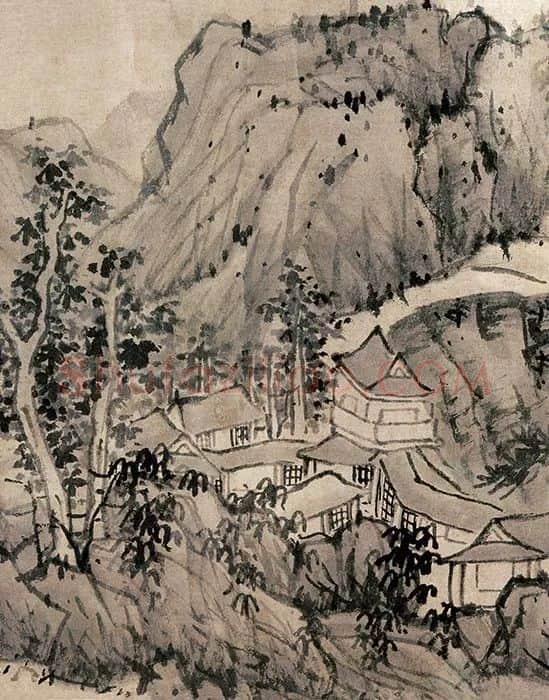 蓝瑛水墨山水画《秋山幽居图》_08