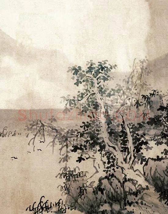 蓝瑛水墨山水画《秋山幽居图》_11