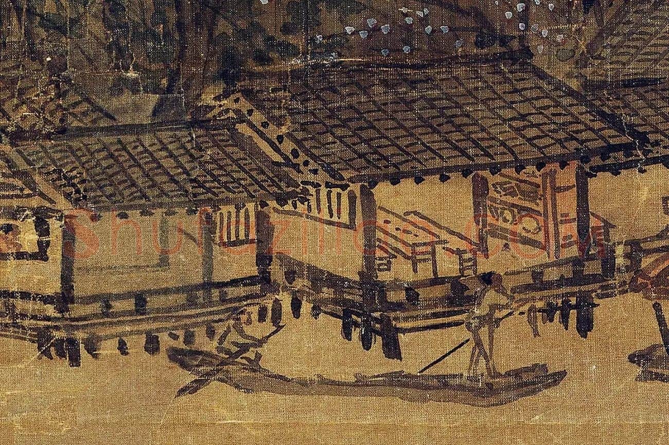 夏圭山水画《西湖柳艇图》高清大图局部 (2)