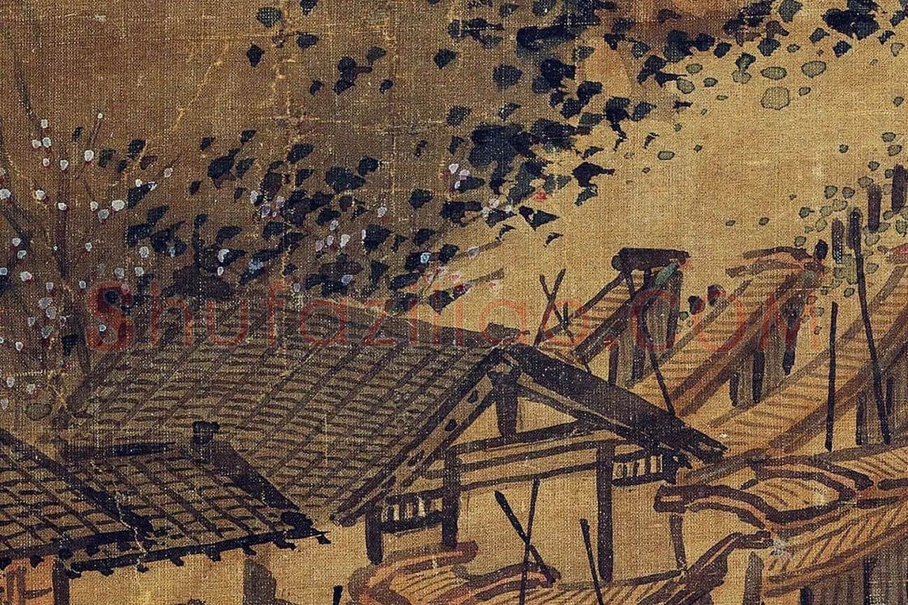夏圭山水画《西湖柳艇图》高清大图局部 (3)