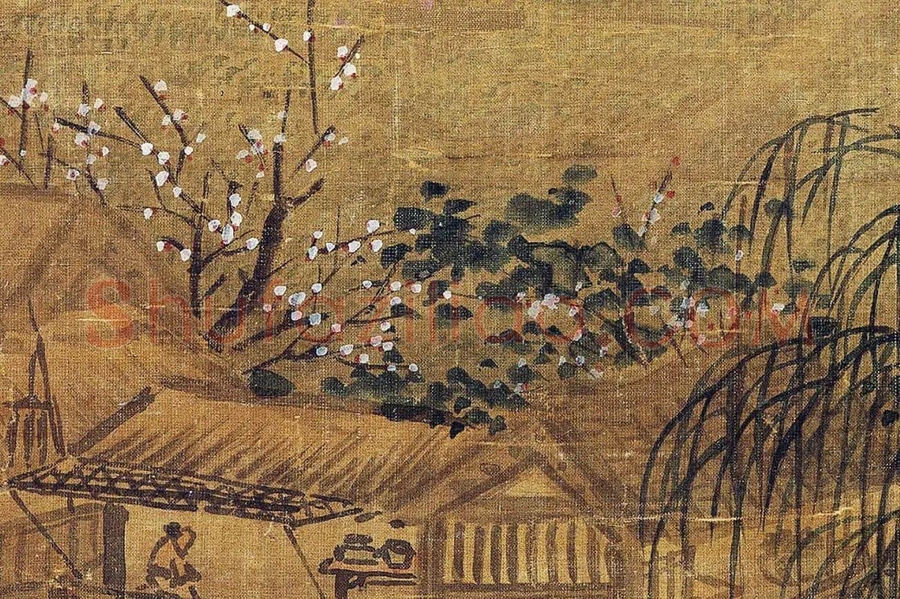夏圭山水画《西湖柳艇图》高清大图局部 (4)