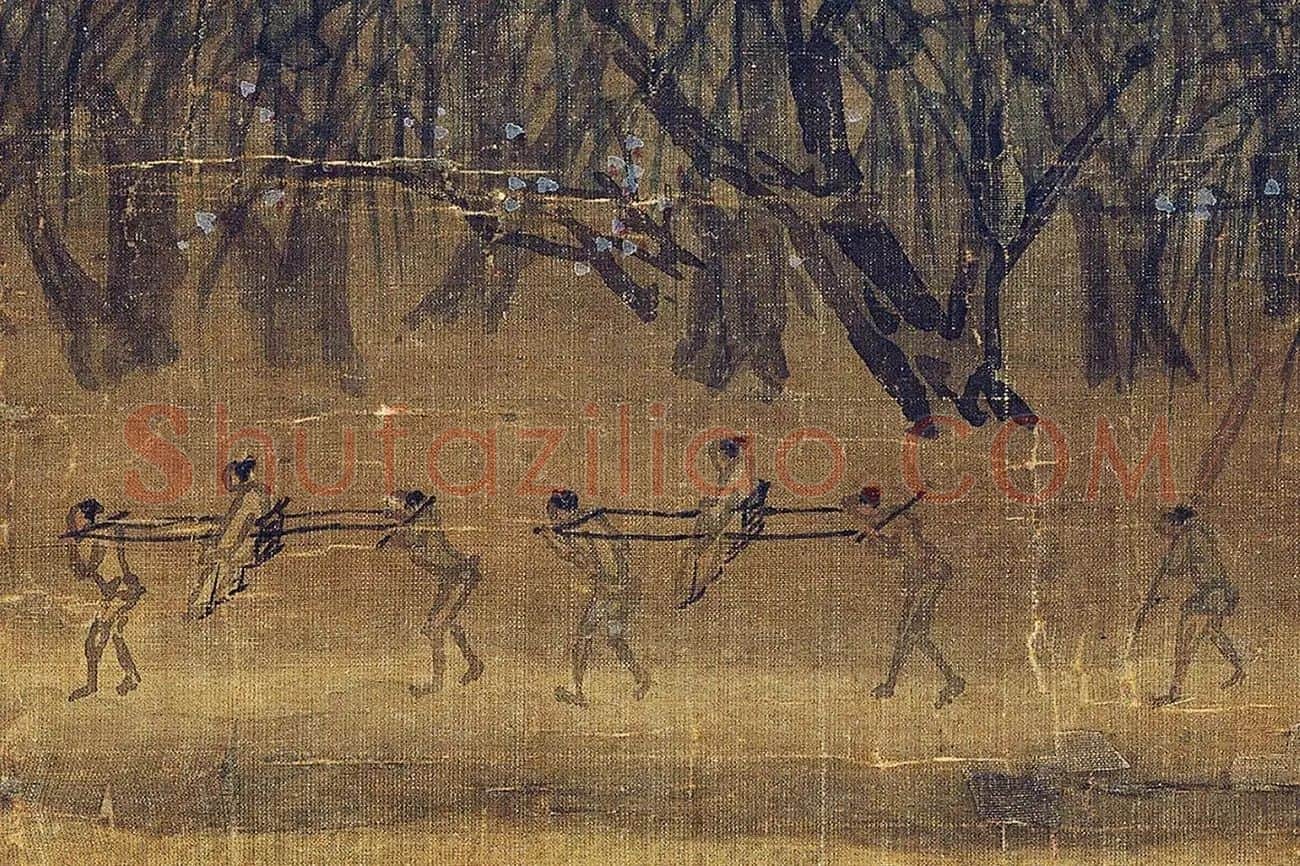 夏圭山水画《西湖柳艇图》高清大图局部 (5)