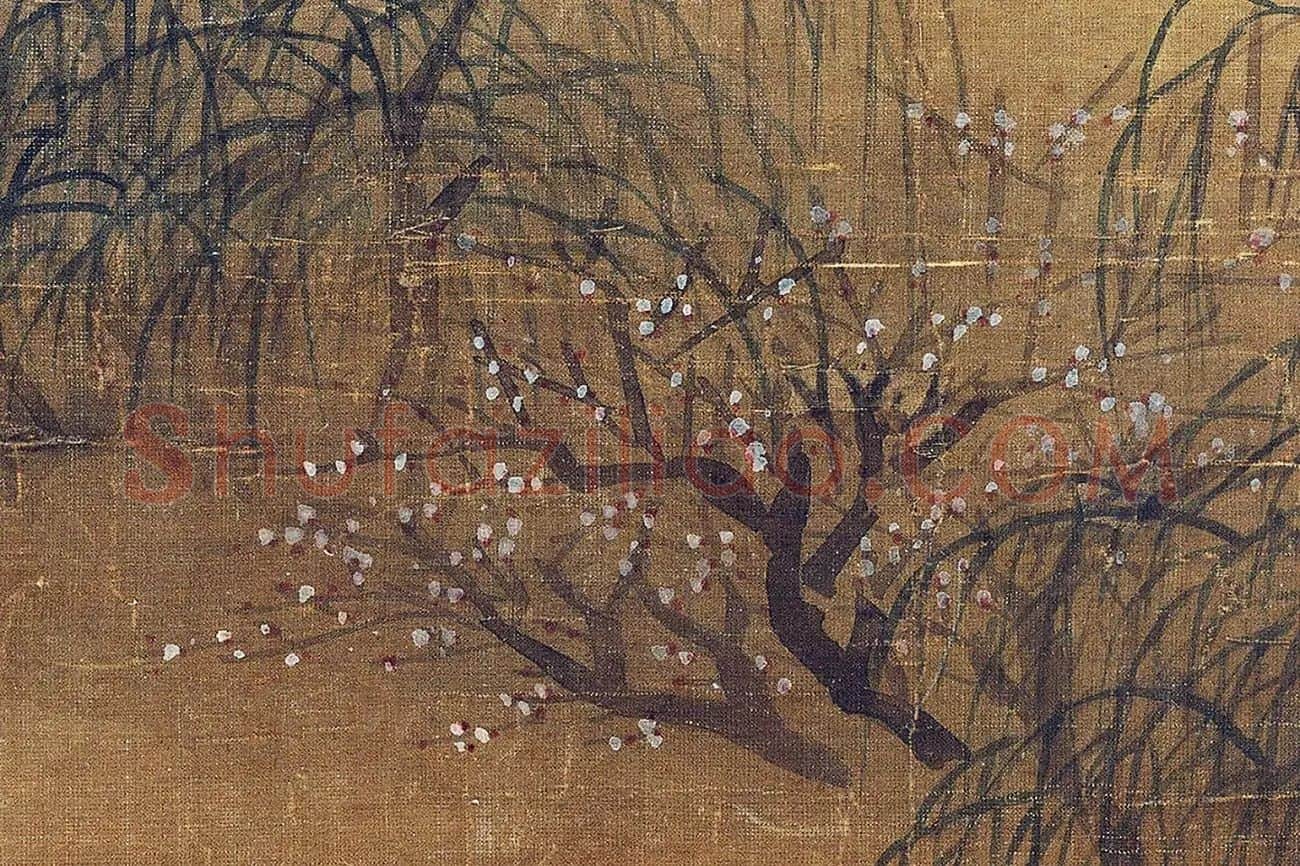 夏圭山水画《西湖柳艇图》高清大图局部 (6)