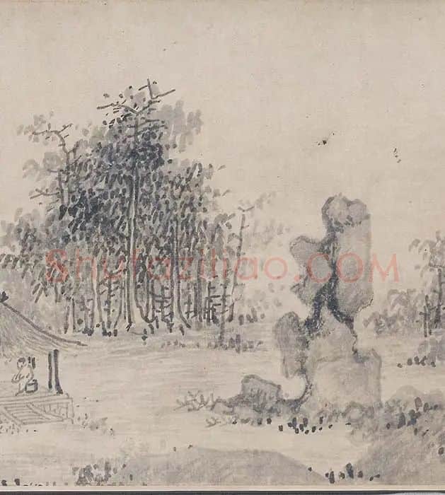 吴镇山水画《草亭诗意图》_08