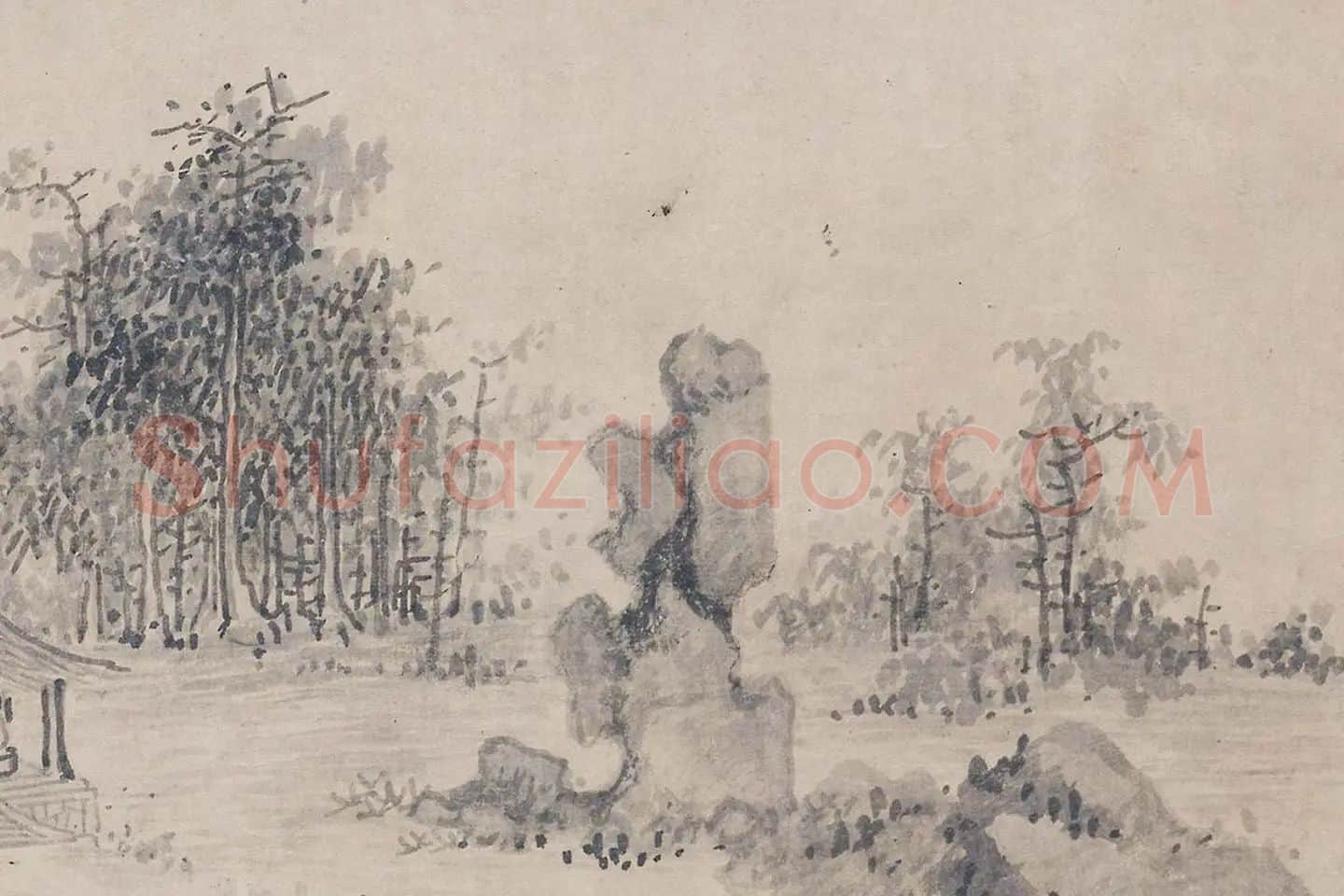 吴镇山水画《草亭诗意图》局部 (1)