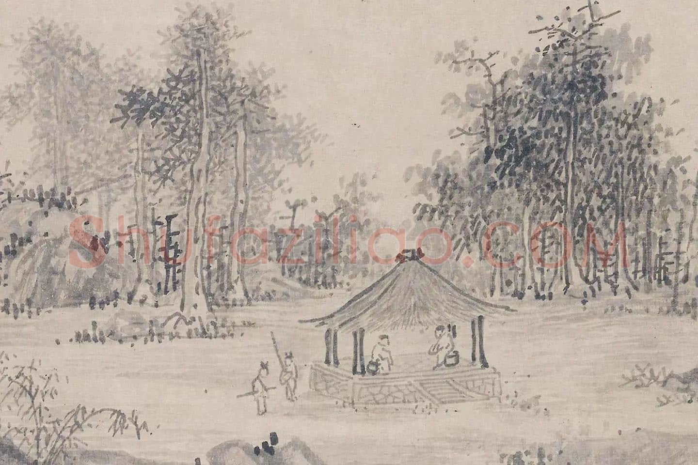 吴镇山水画《草亭诗意图》局部 (2)