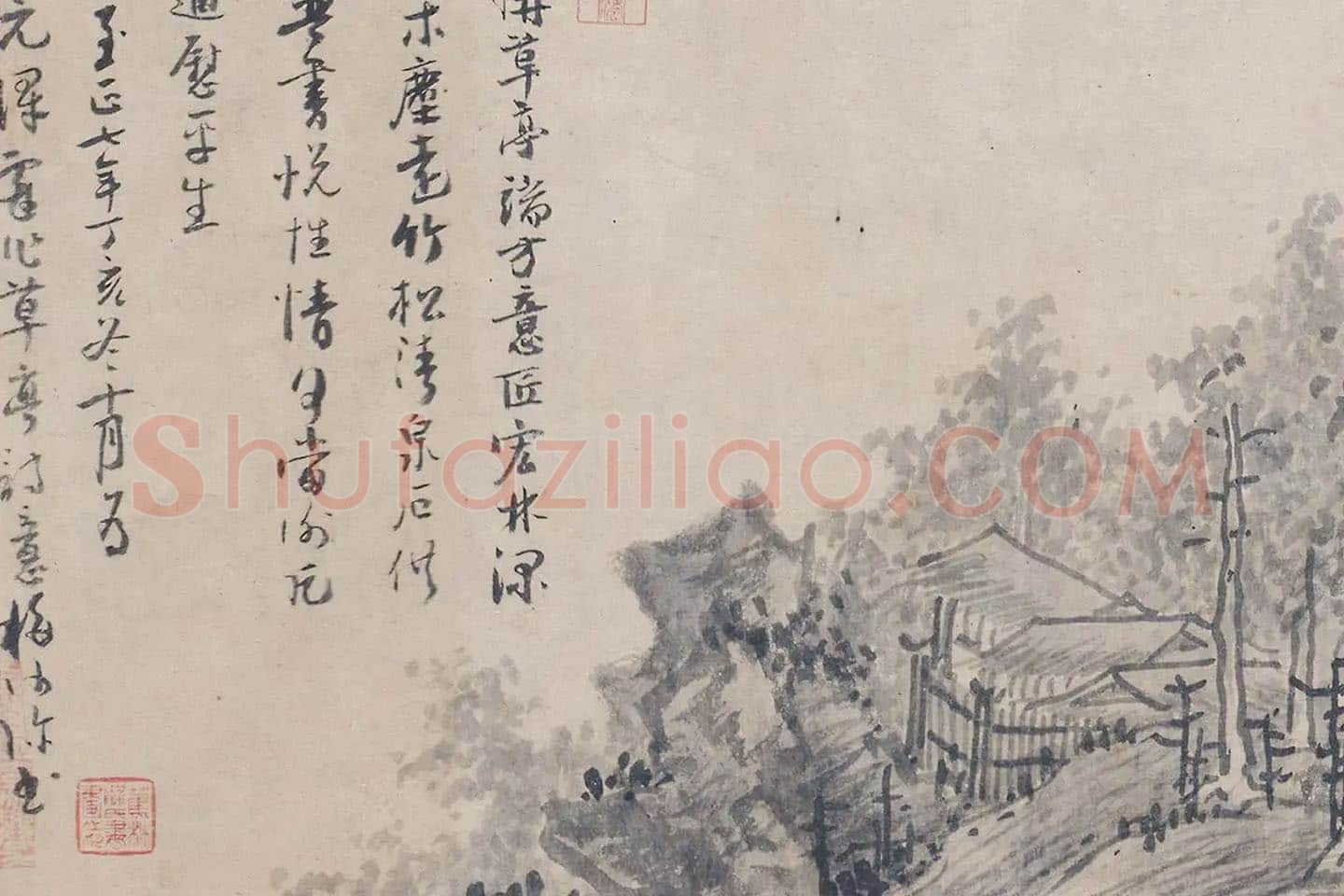 吴镇山水画《草亭诗意图》局部 (3)