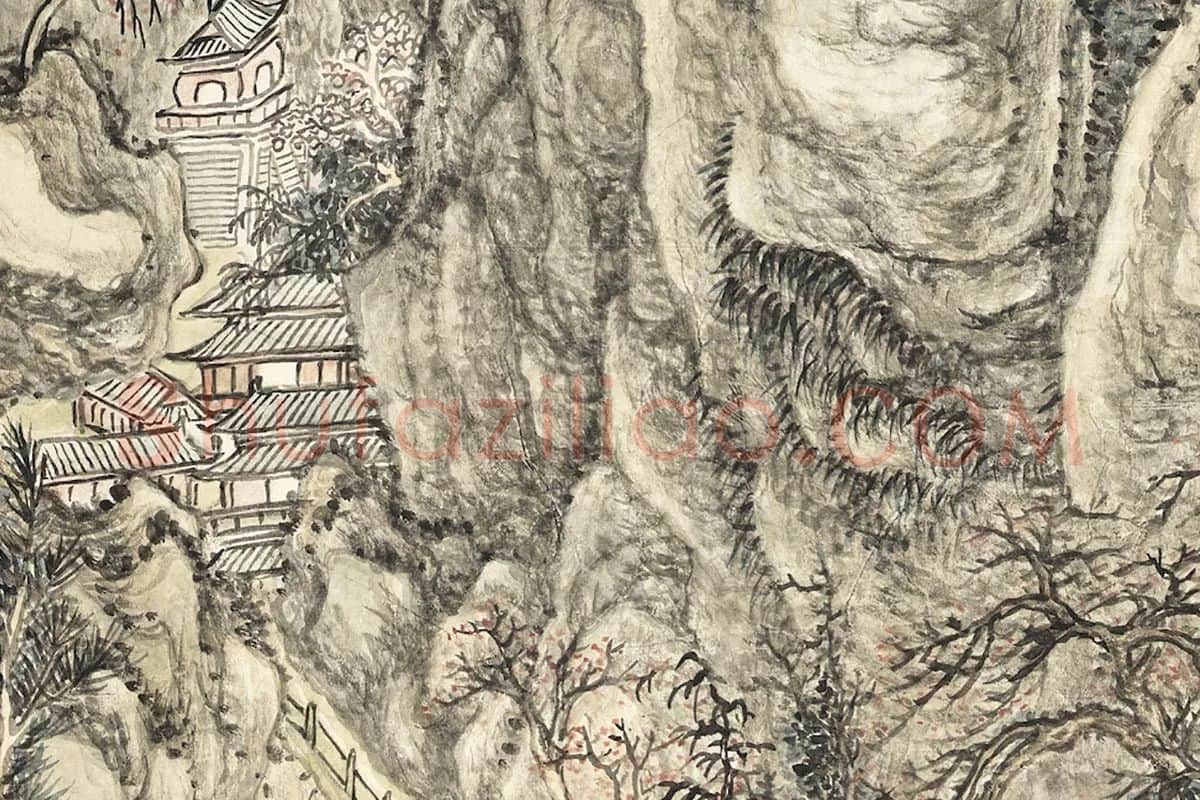 张宗苍摹郭熙笔意山水画局部 (3)