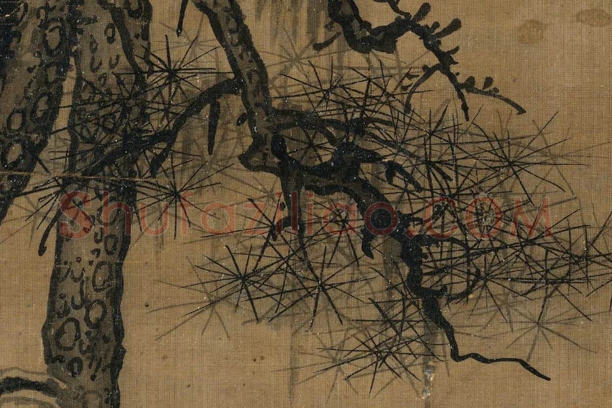 郭熙画松挂轴局部 (3)