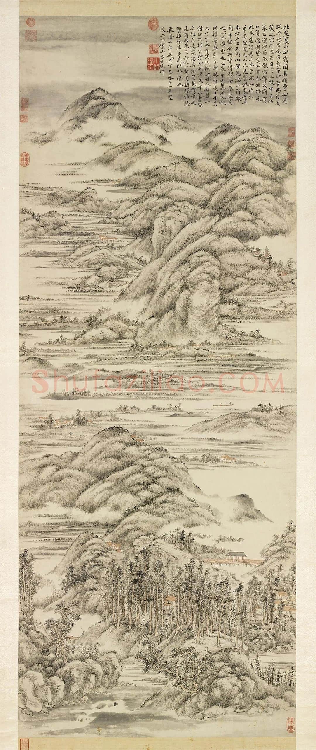 方士庶田园山水画《仿董源夏山烟霭图》