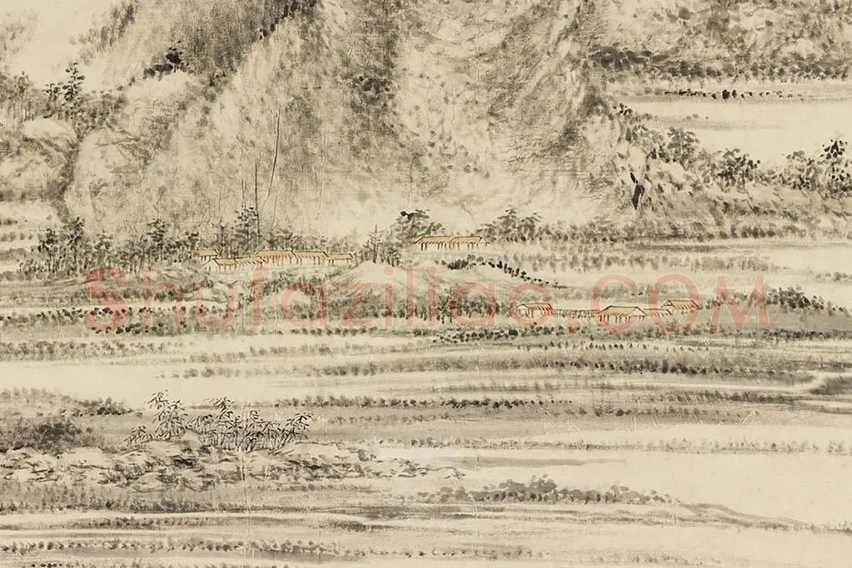 方士庶田园山水画《仿董源夏山烟霭图》局部 (7)