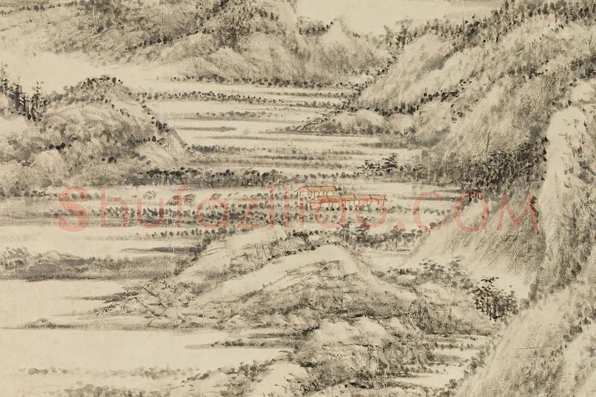 方士庶田园山水画《仿董源夏山烟霭图》局部 (8)