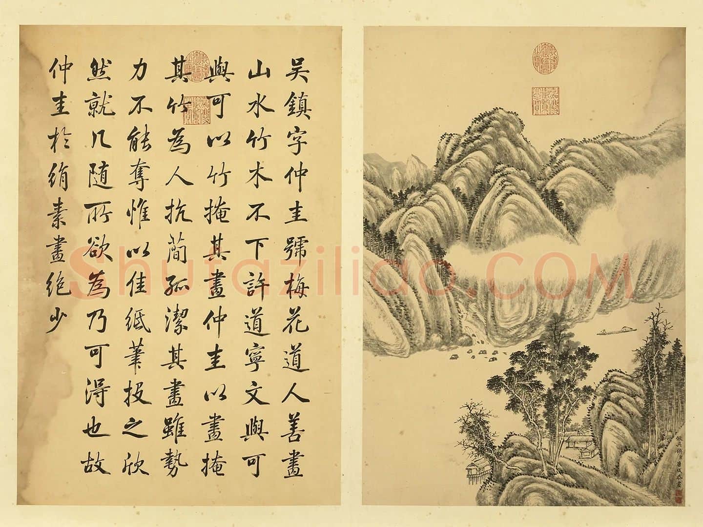 清·唐岱水墨山水画《仿吴镇山水》页