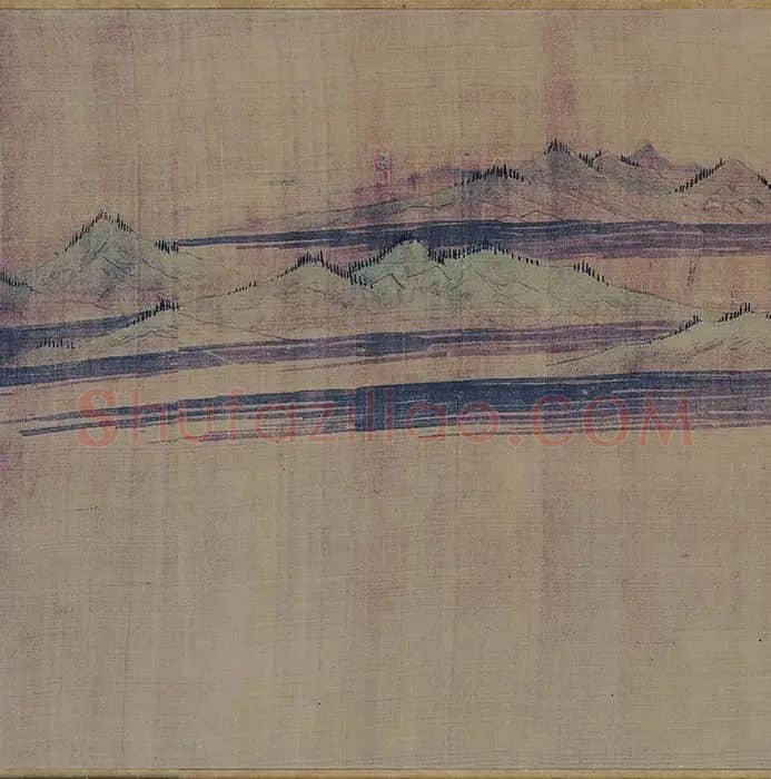 王诜青绿山水画《江山叠翠图》卷_07