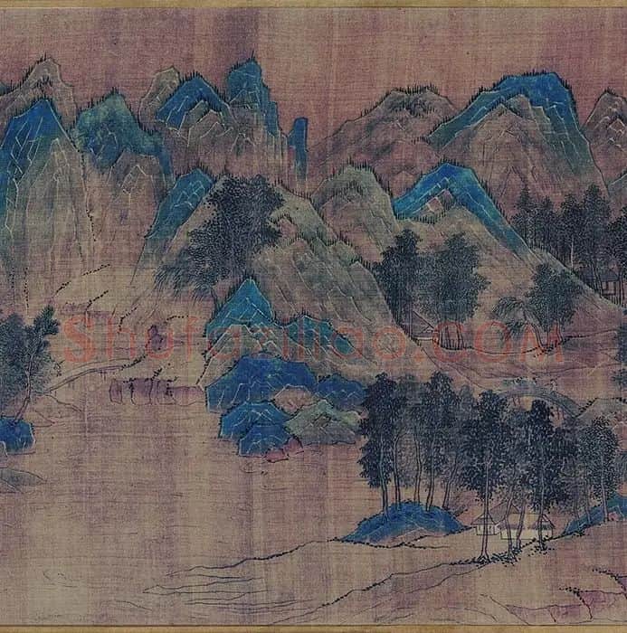 王诜青绿山水画《江山叠翠图》卷_19