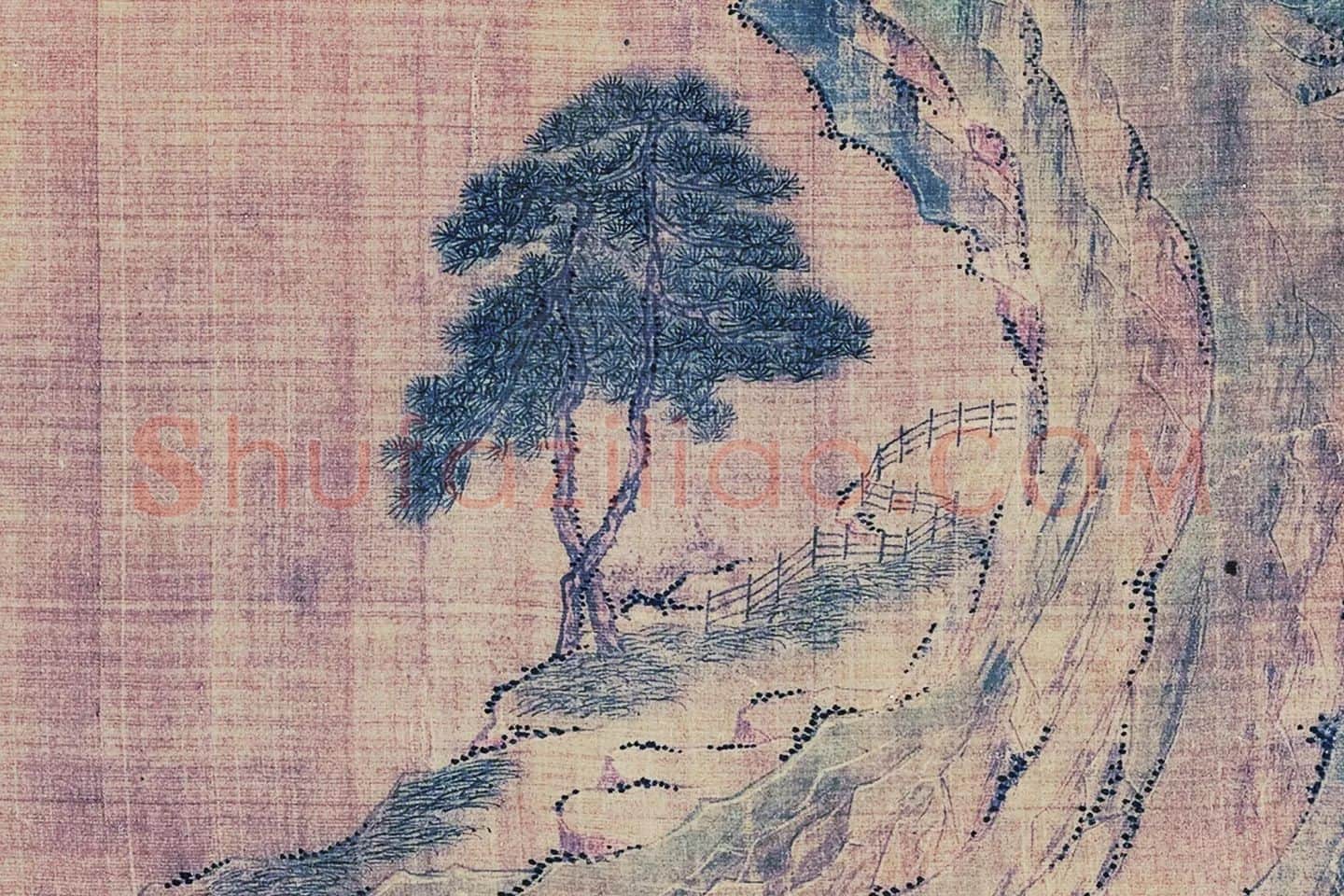 王诜青绿山水画《江山叠翠图》局部 (1)