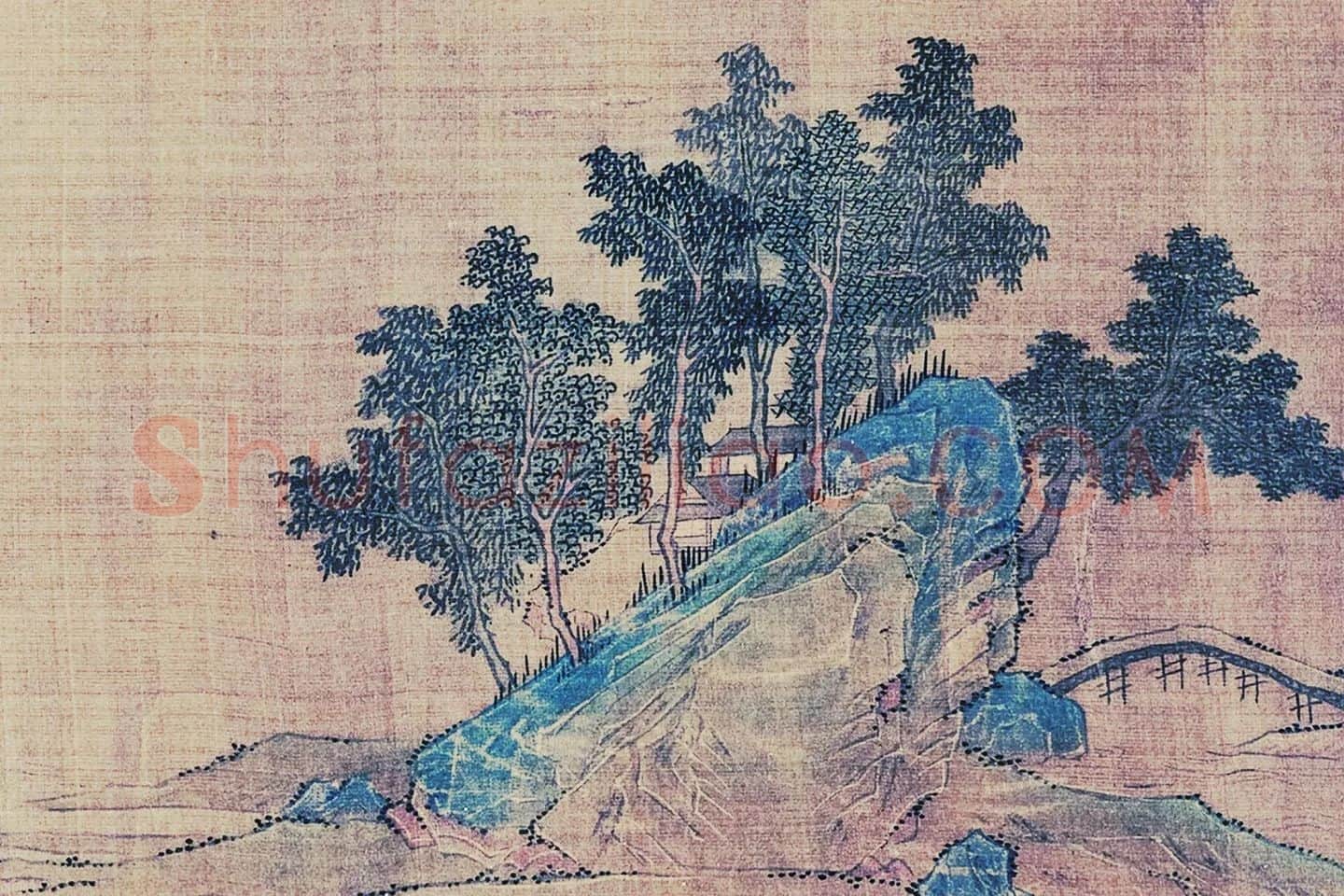 王诜青绿山水画《江山叠翠图》局部 (2)