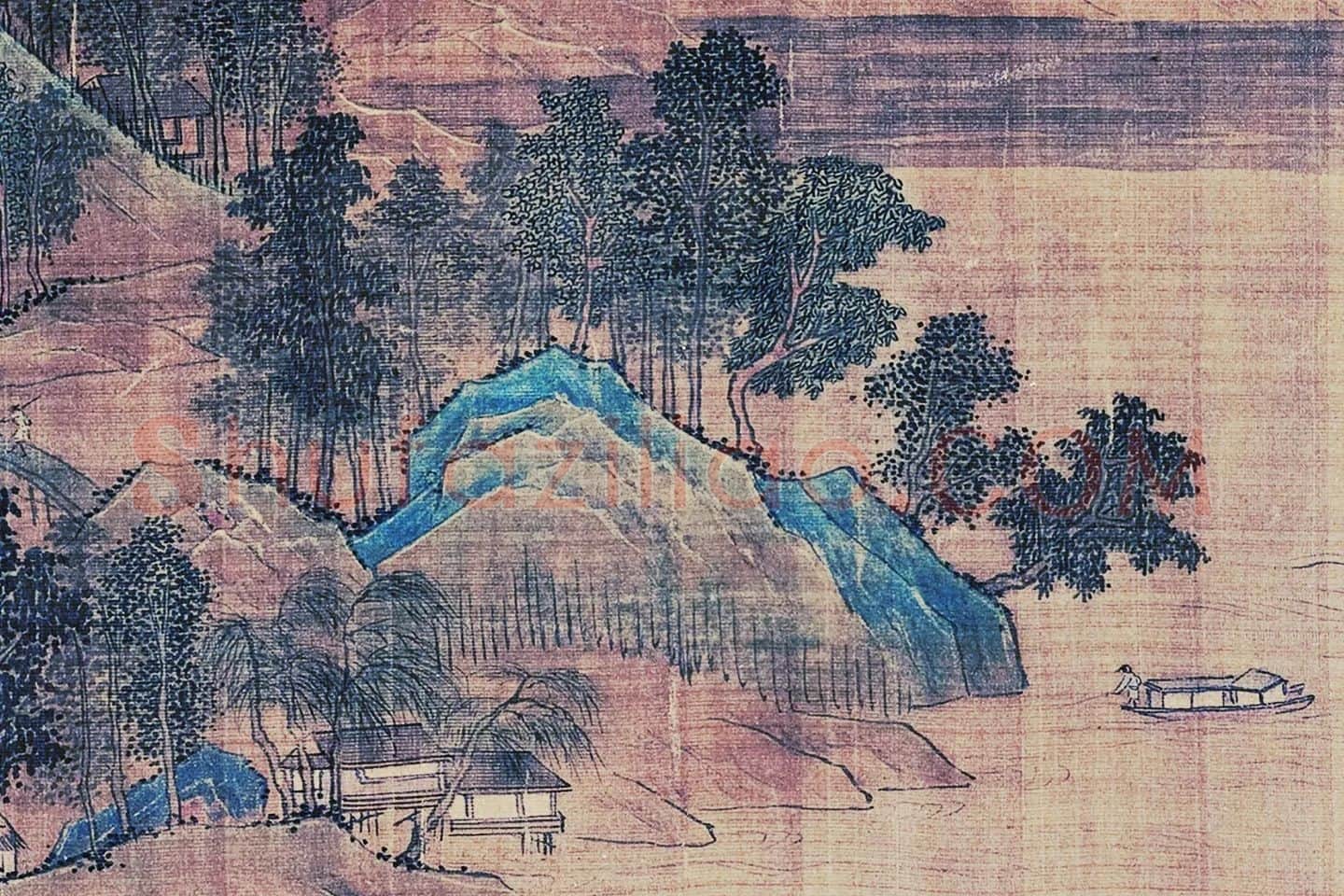 王诜青绿山水画《江山叠翠图》局部 (3)
