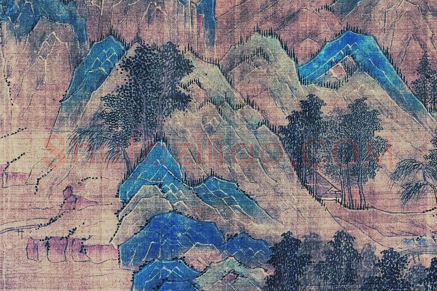 王诜青绿山水画《江山叠翠图》局部 (4)
