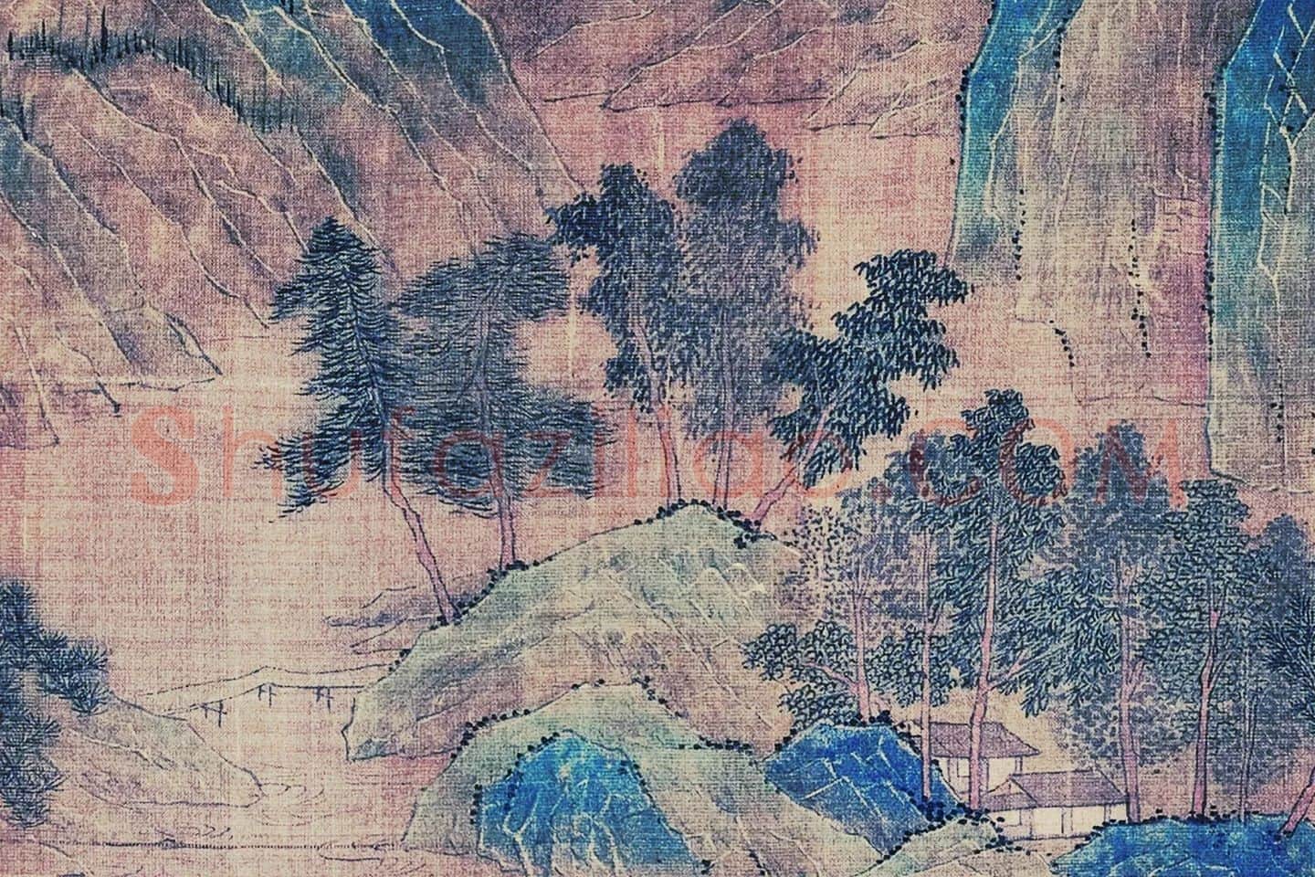 王诜青绿山水画《江山叠翠图》局部 (5)