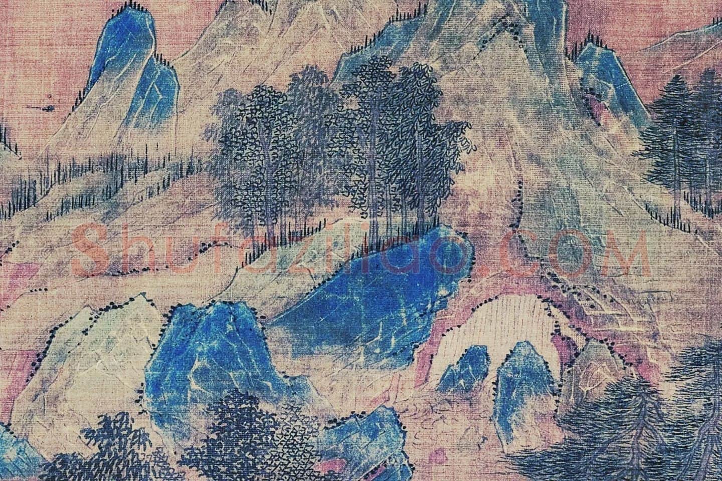 王诜青绿山水画《江山叠翠图》局部 (6)