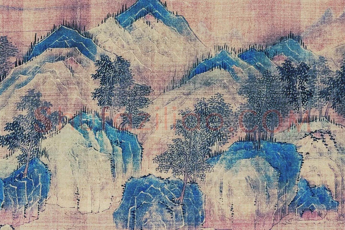 王诜青绿山水画《江山叠翠图》局部 (8)
