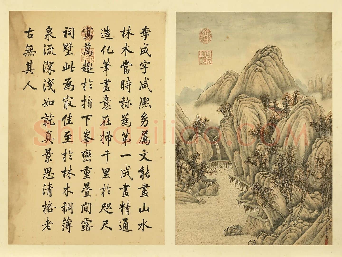 清·唐岱秋景山水画《仿李成山水》