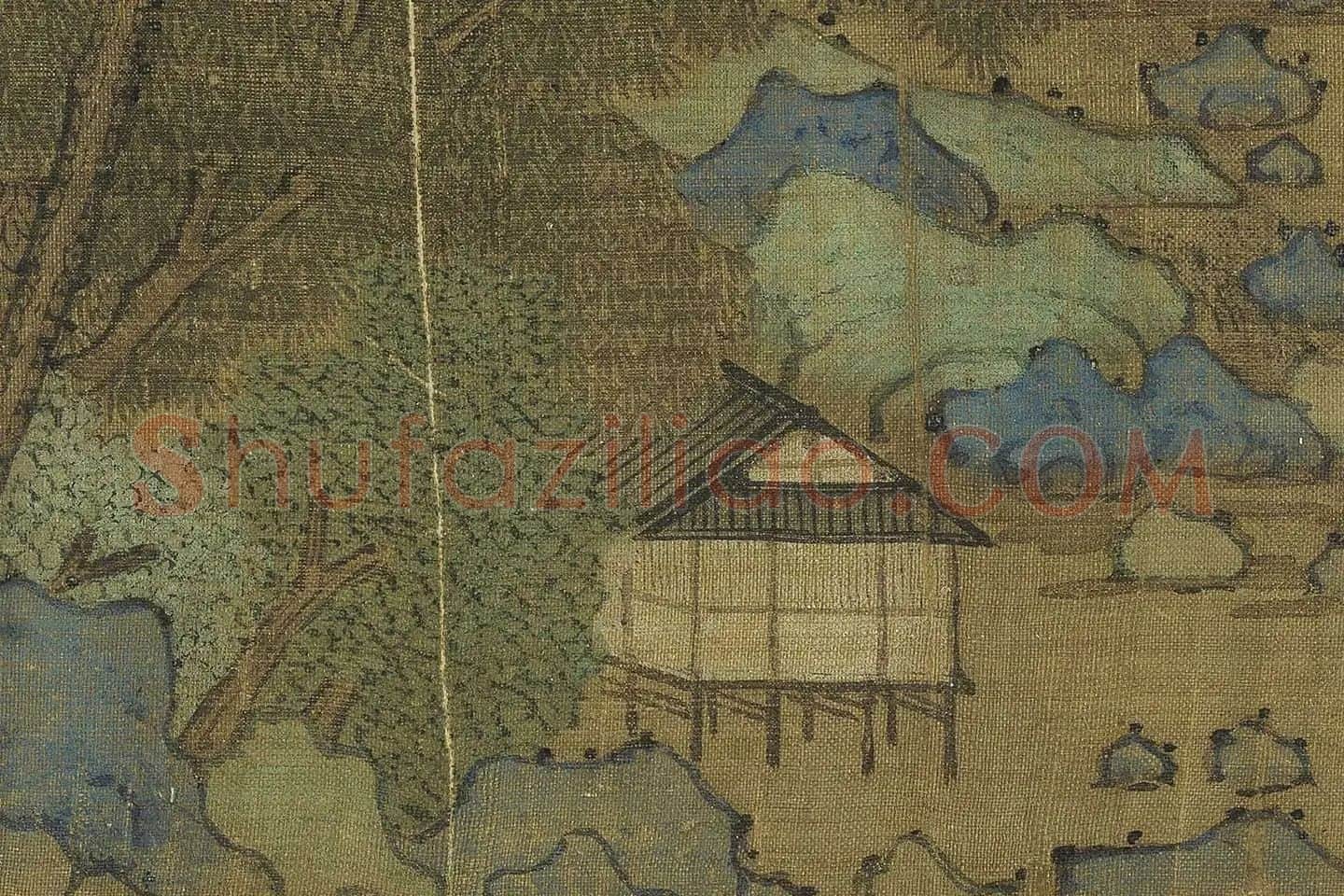 传王诜山水画《瀛山图》高清大图局部 (3)
