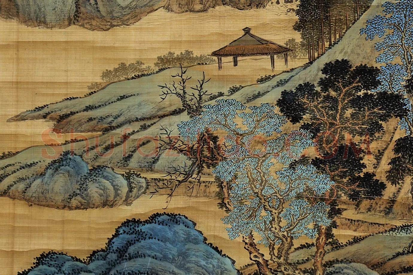 唐岱仿赵孟頫青绿山水《夏山高逸图》局部 (2)