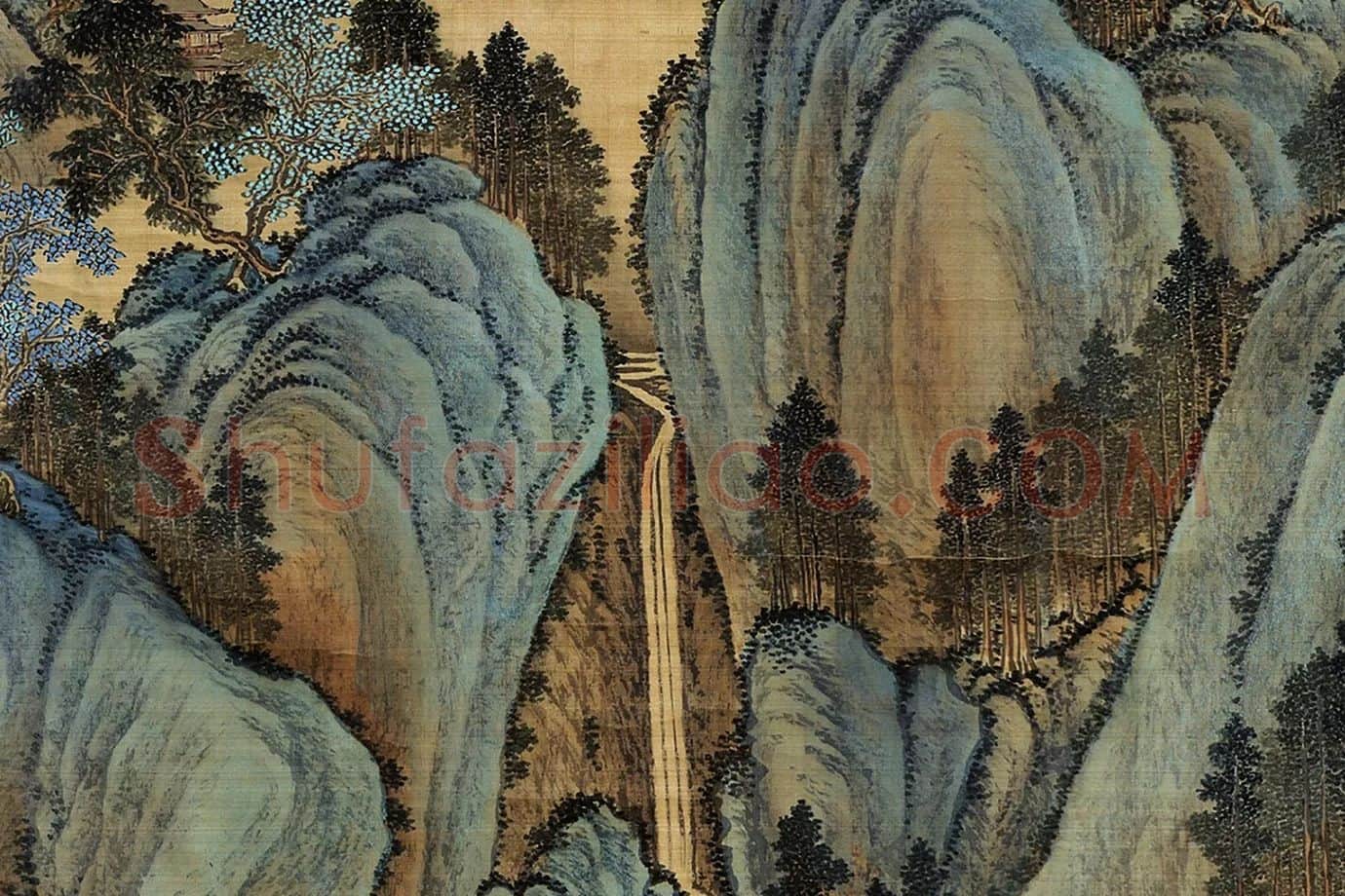 唐岱仿赵孟頫青绿山水《夏山高逸图》局部 (3)