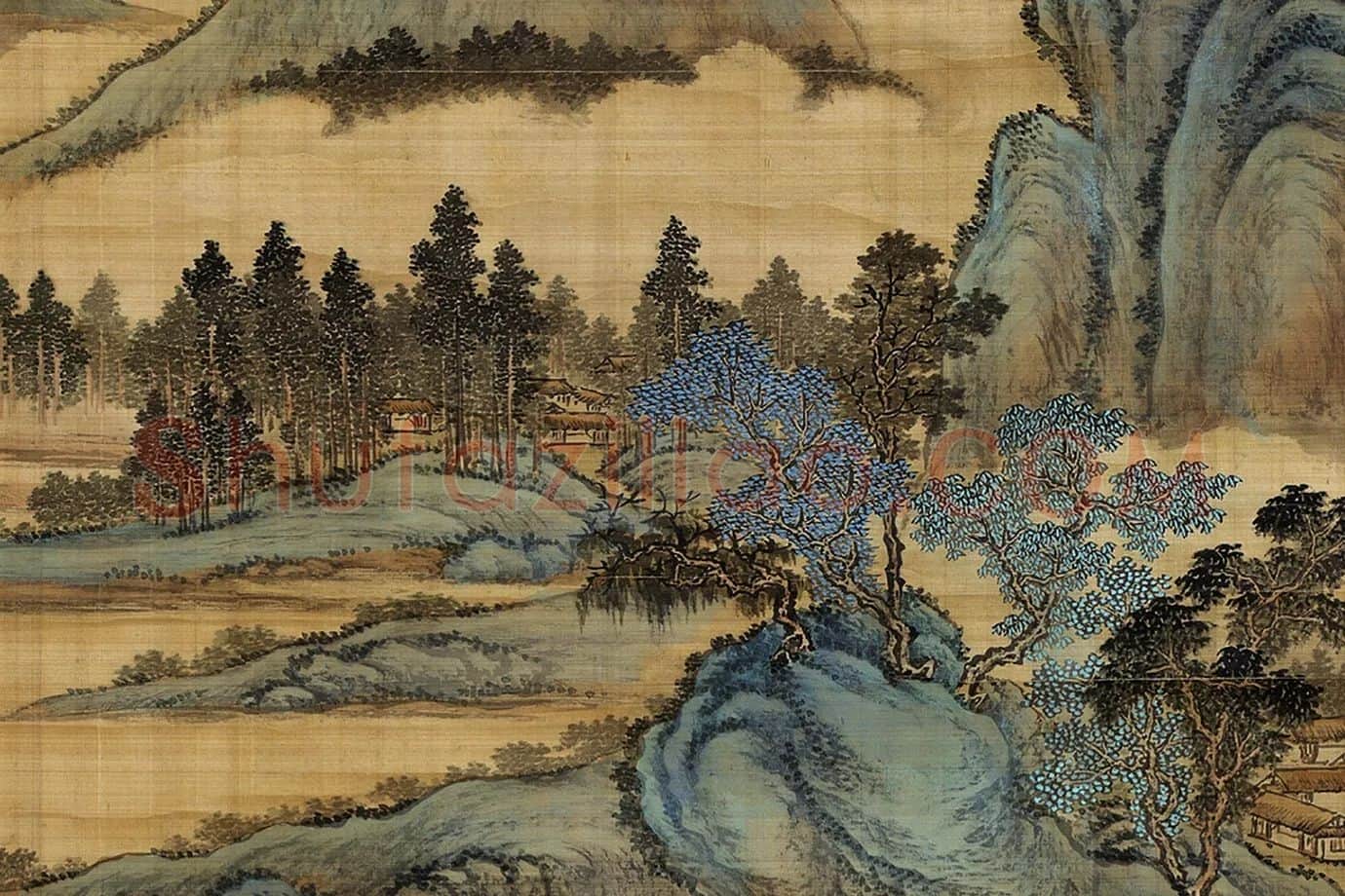 唐岱仿赵孟頫青绿山水《夏山高逸图》局部 (6)