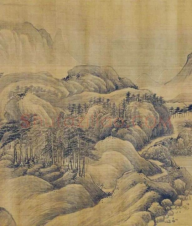 传巨然秋景山水画《秋山渔艇图》卷_10