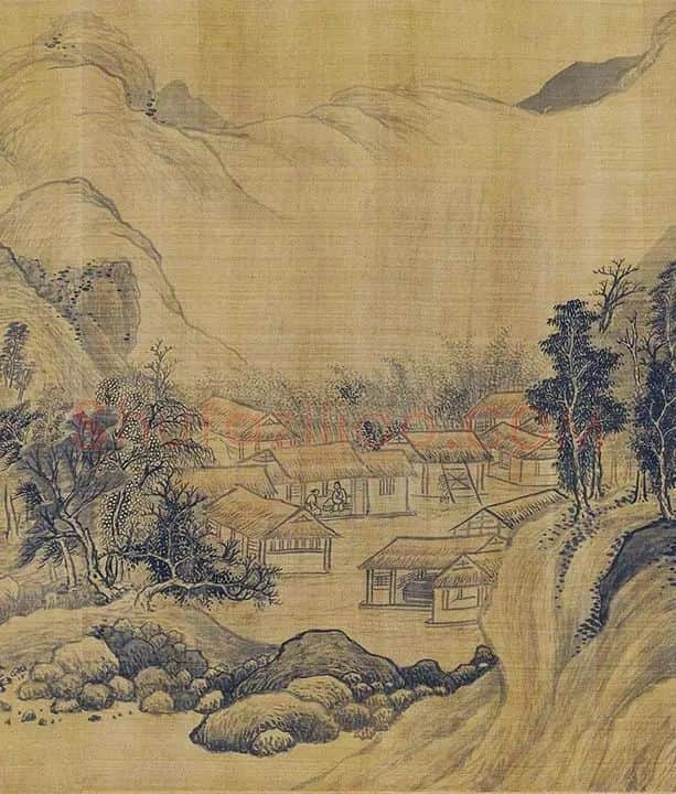 传巨然秋景山水画《秋山渔艇图》卷_12