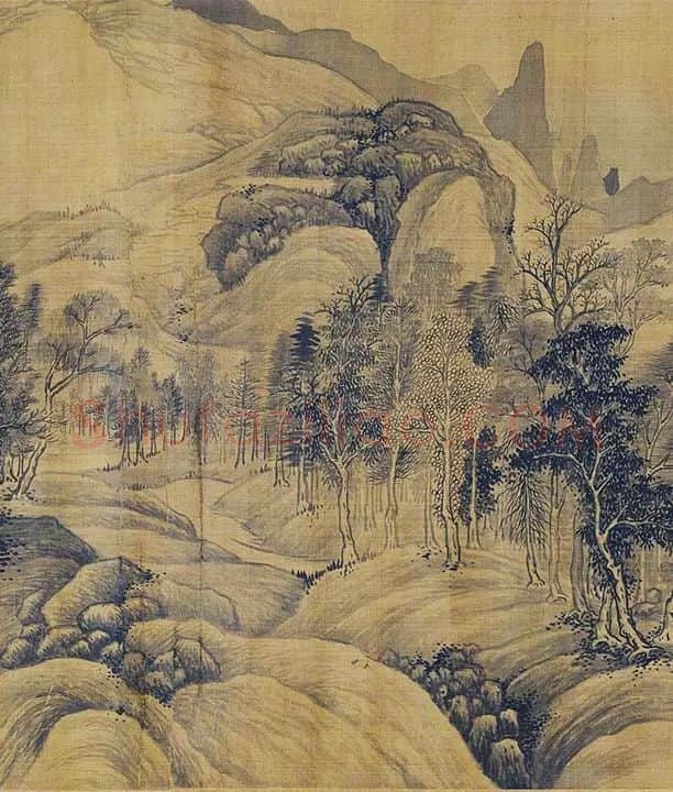 传巨然秋景山水画《秋山渔艇图》卷_13