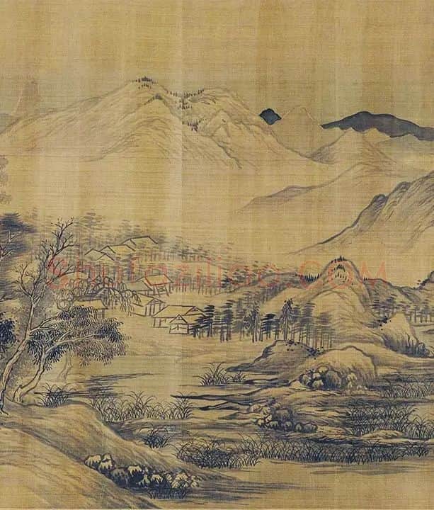 传巨然秋景山水画《秋山渔艇图》卷_14