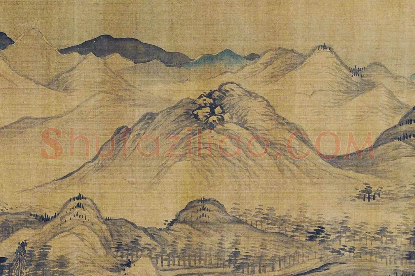 传巨然秋景山水画《秋山渔艇图》局部 (2)